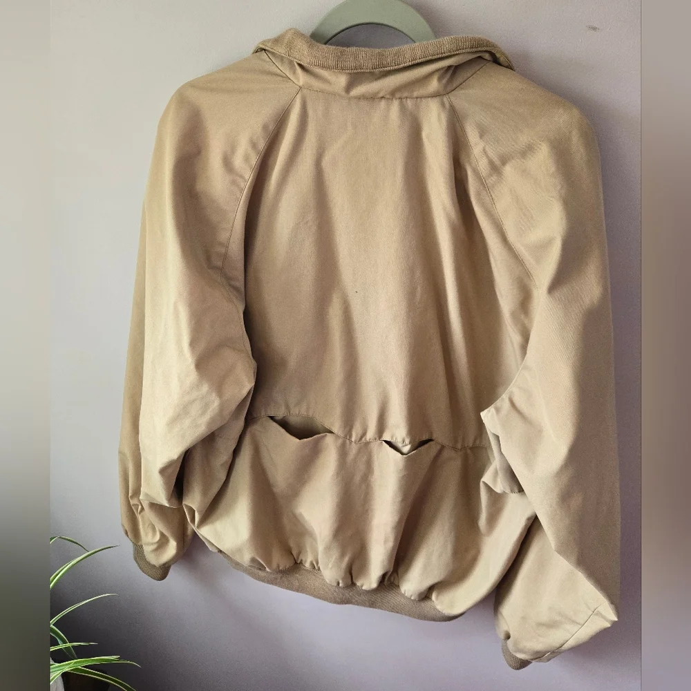 Vintage Lands' End Harrington Jacket XL Tall Tan Plaid Lined Full Zip Bomber - Picture 3 of 9